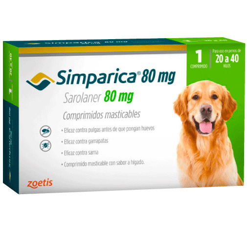 Simparica - Antiparasitario 80 Mg Perros de 20 A 40 Kg