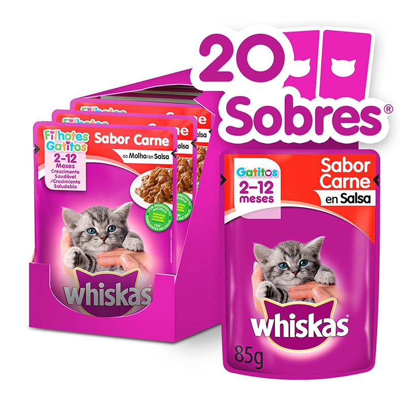 Whiskas - Alimento Húmedo Sobre Gatitos Carne en Salsa
