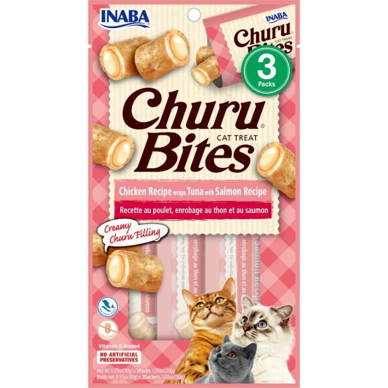 Churu - Inaba Bites Chicken Wraps with Tuna and Salmon Recipe 3 uds