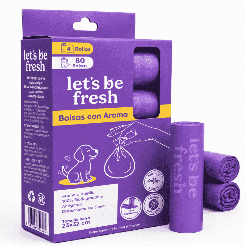 Lets Be Fresh - Bolsas para Perro Aroma Vainilla 4 Rollos 80 bolsas
