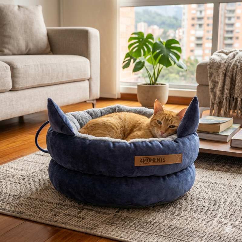 4 Moments - Cama Gato Premium 62xAlto 22 cm AZUL / GRIS