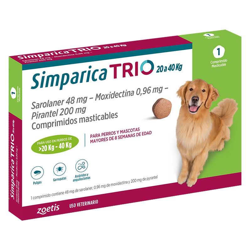 Simparica Trio - Antiparasitario para Perros entre 20.1 - 40 Kg