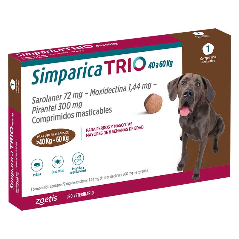 Simparica Trio - Antiparasitario para Perros entre 40.1 - 60 Kg