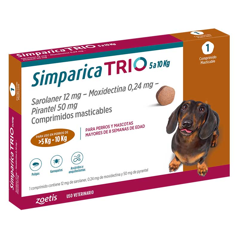 Simparica Trio - Antiparasitario para Perros entre 5.1 - 10 Kg