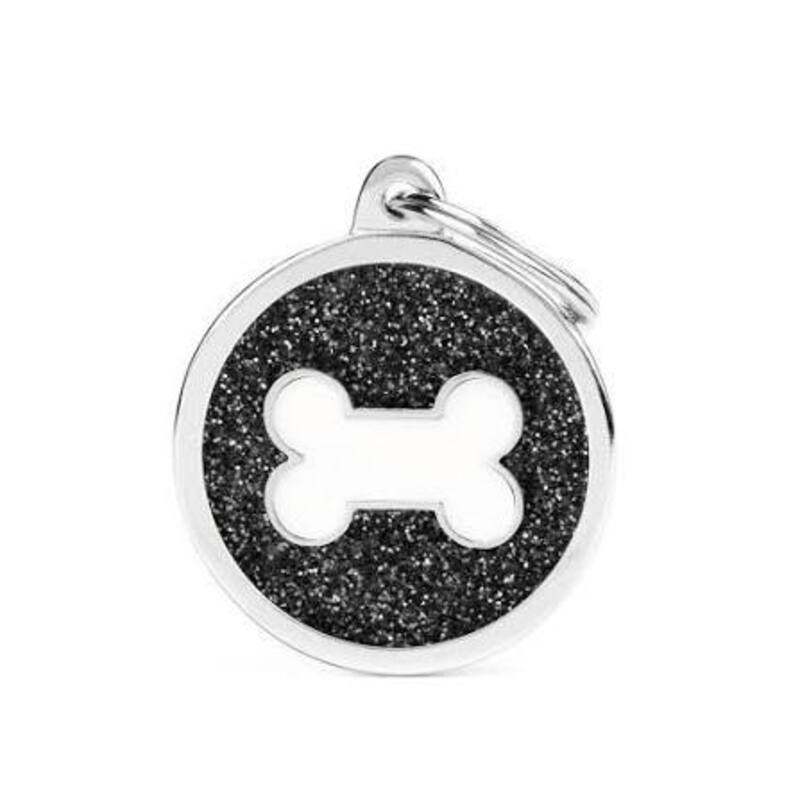 My Family - Plaquita Black Big Glitter Circle White Bone
