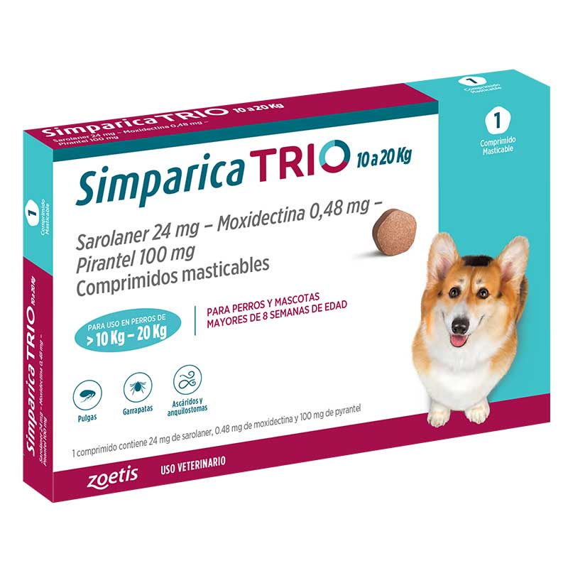 Simparica Trio - Antiparasitario para Perros entre 10.1 - 20 Kg