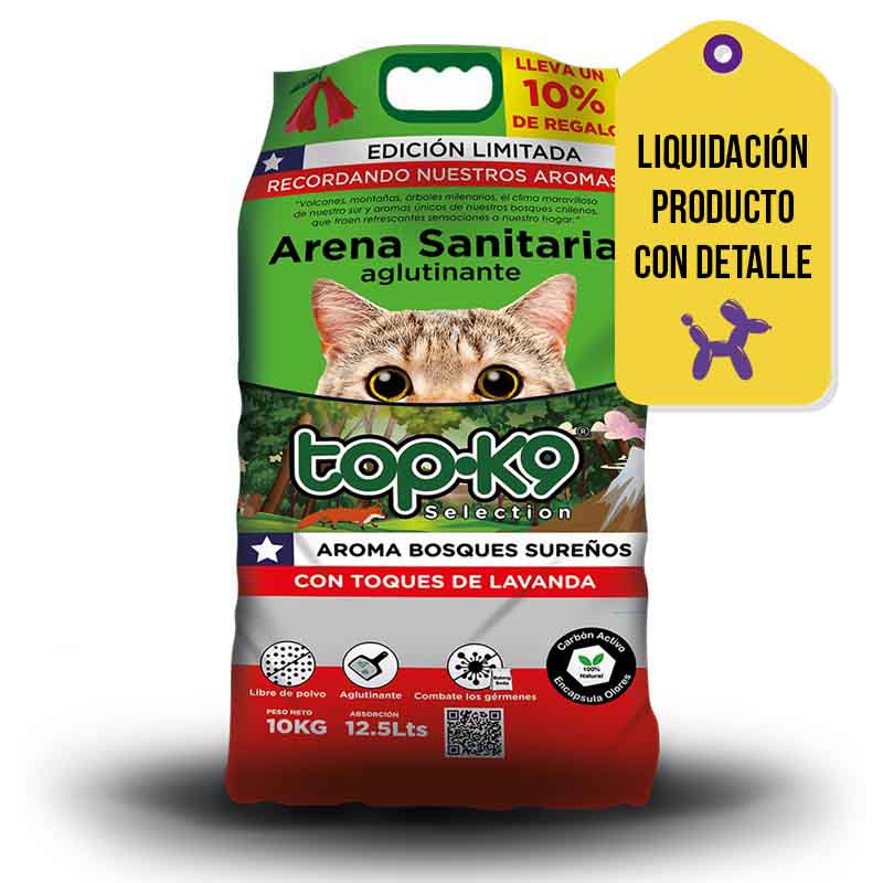 Topk9 - Arena Aglutinante Aroma Bosques Sureños ENVASE PINCHADO SELLADO