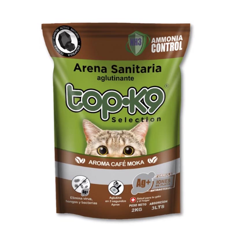 TopK9 - Arena Aglutinante Iones de Plata, Carbón activo, Ammonia control Aroma Café Moka