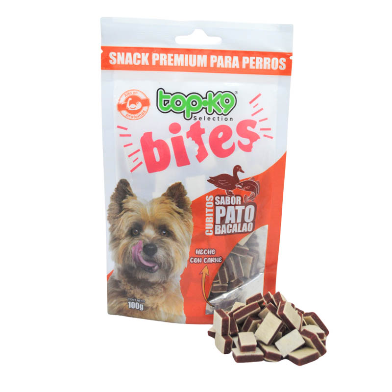 Topk9 - Snacks Bites CubitosSabor Pato Bacalao
