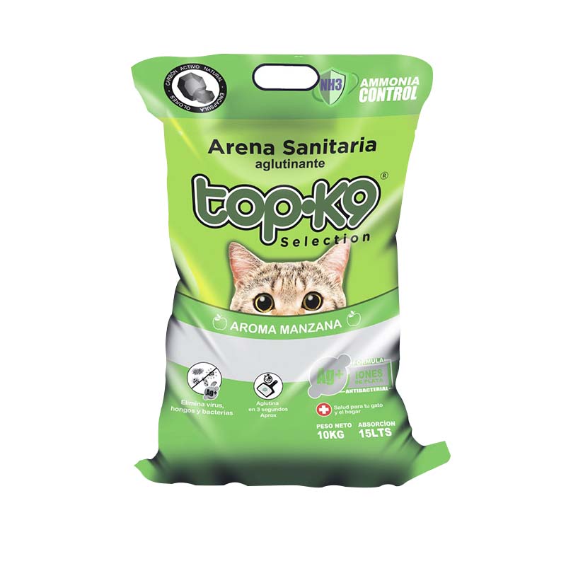 TopK9 - Arena Aglutinante Iones de Plata, Carbón activo, Ammonia control Aroma Manzana