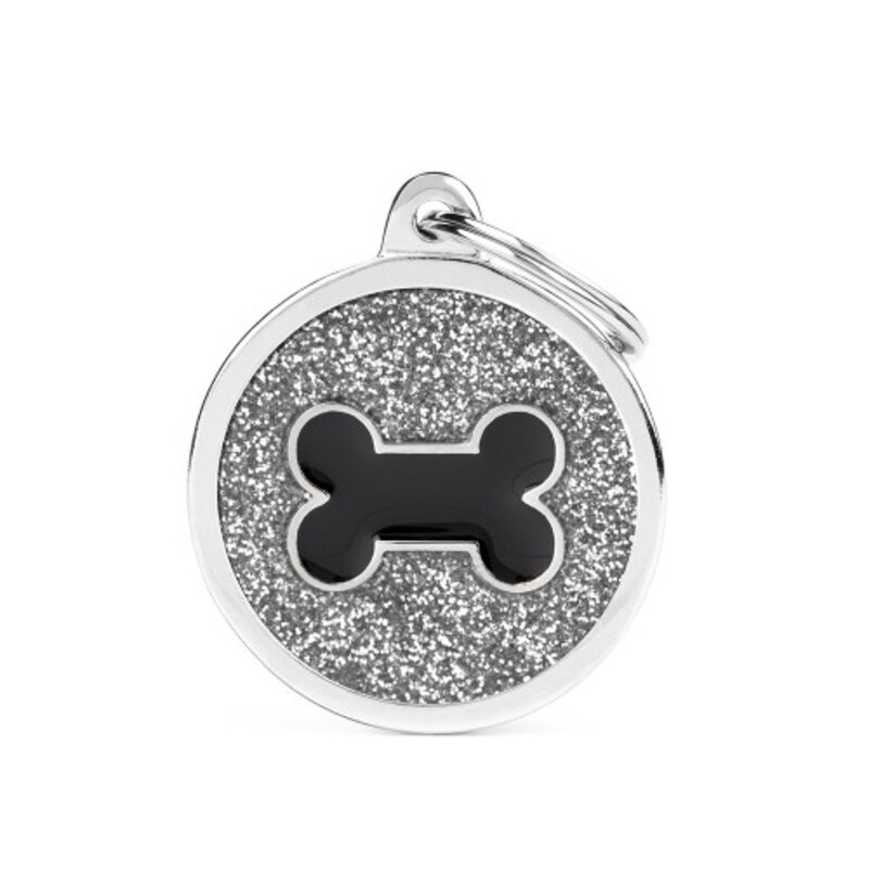 My Family - Plaquita Grey Big Glitter Circle Black Bone
