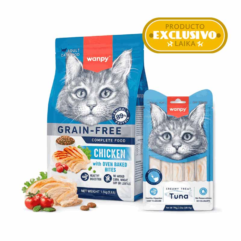 Wanpy - Pack Alimento Gato Adulto Pollo+ 1 snack
