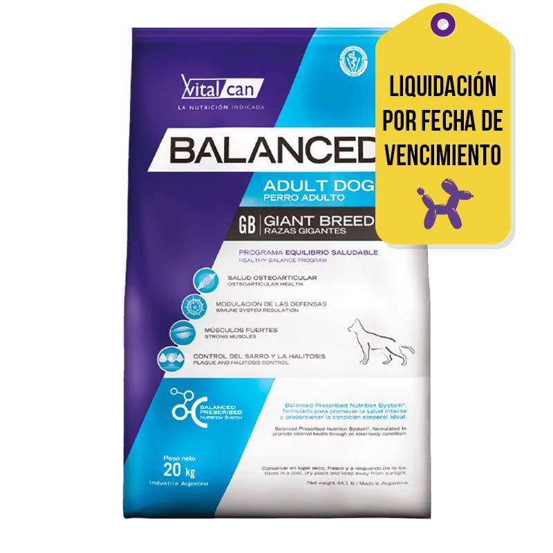 Vitalcan Balanced - Alimento para Perro Adulto Raza Gigante F.V. 30-07-2026