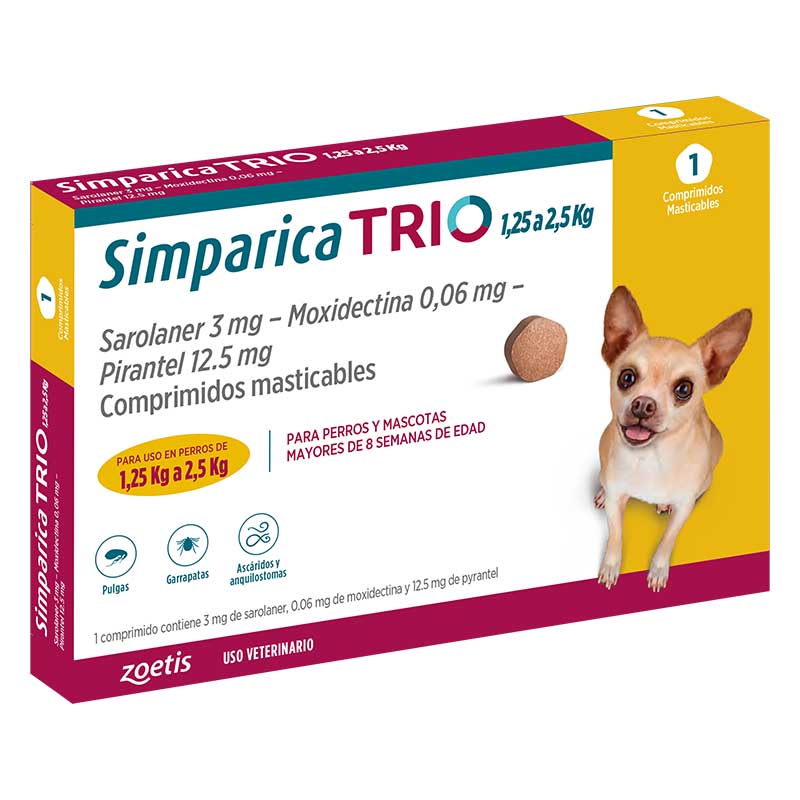 Simparica Trio - Antiparasitario para Perros entre 1.25 - 2.5 Kg