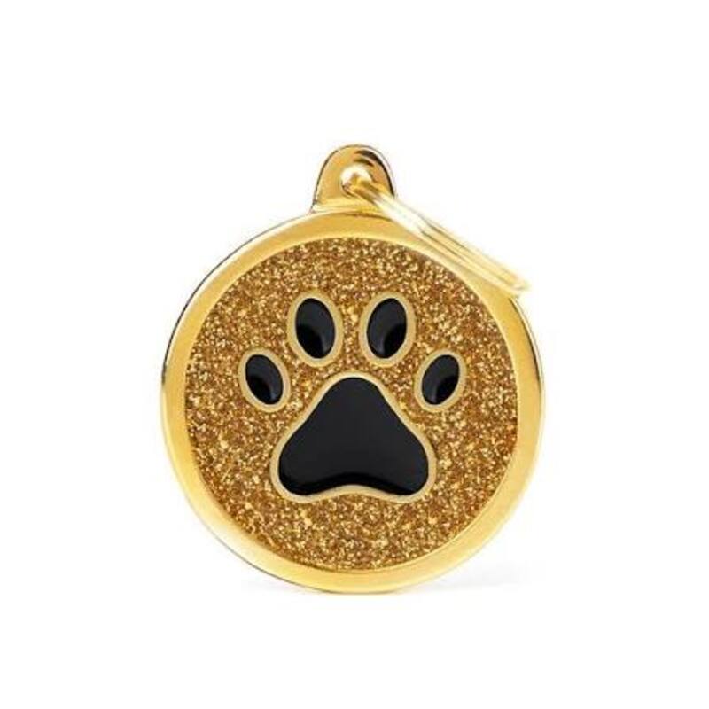 My Family - Plaquita Gold Big Glitter Circle Black Paw